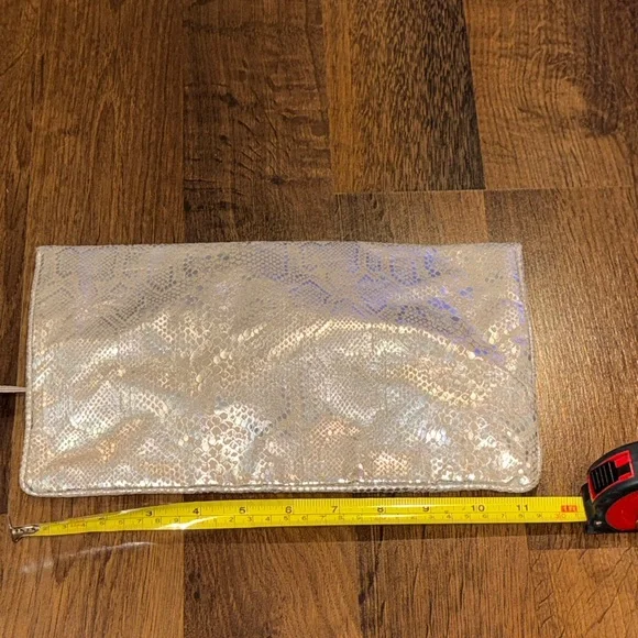 American Eagle Iridescent Metallic Fold-Over Clutch with Coral Zipper - Picture 9 of 11